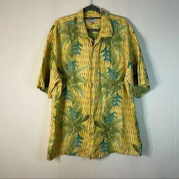 Tommy Bahama Linen Silk Floral Basketweave Hawaiian Aloha Shirt - Picture 1 of 5